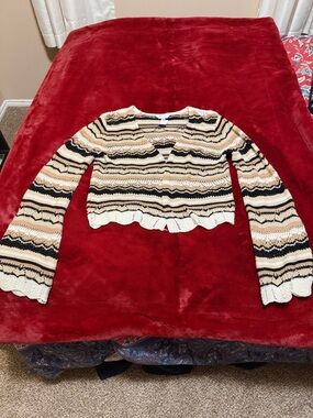 No Boundaries Striped Crochet Cardigan - Cream, Black & Red